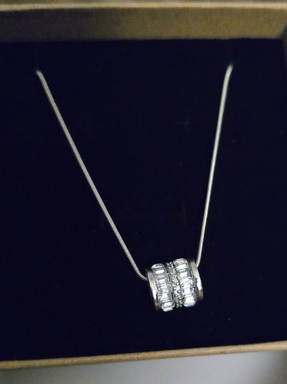 Sterling Silver CZ Barrel Pendant Necklace - White